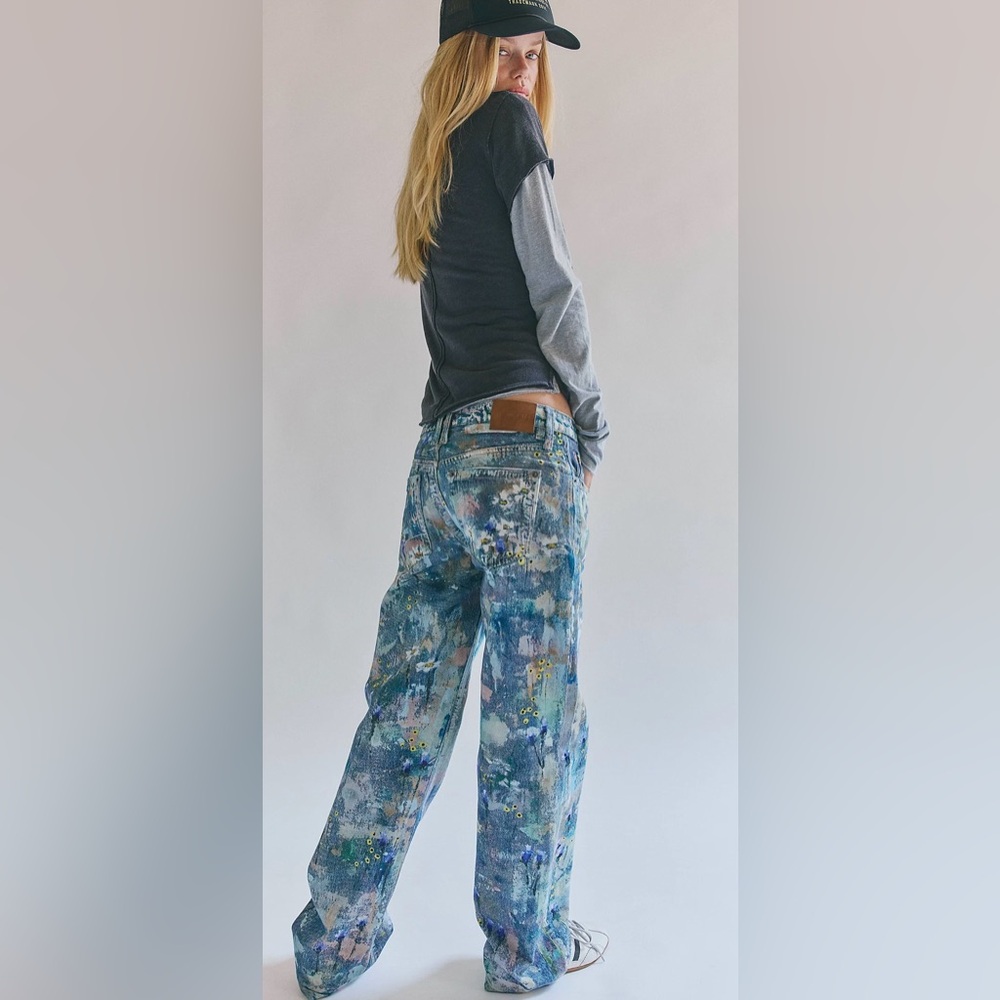 NWT Free People We The Free Tennessee Low-Rise Illusions Jeans floral canvas - Picture 2 of 9